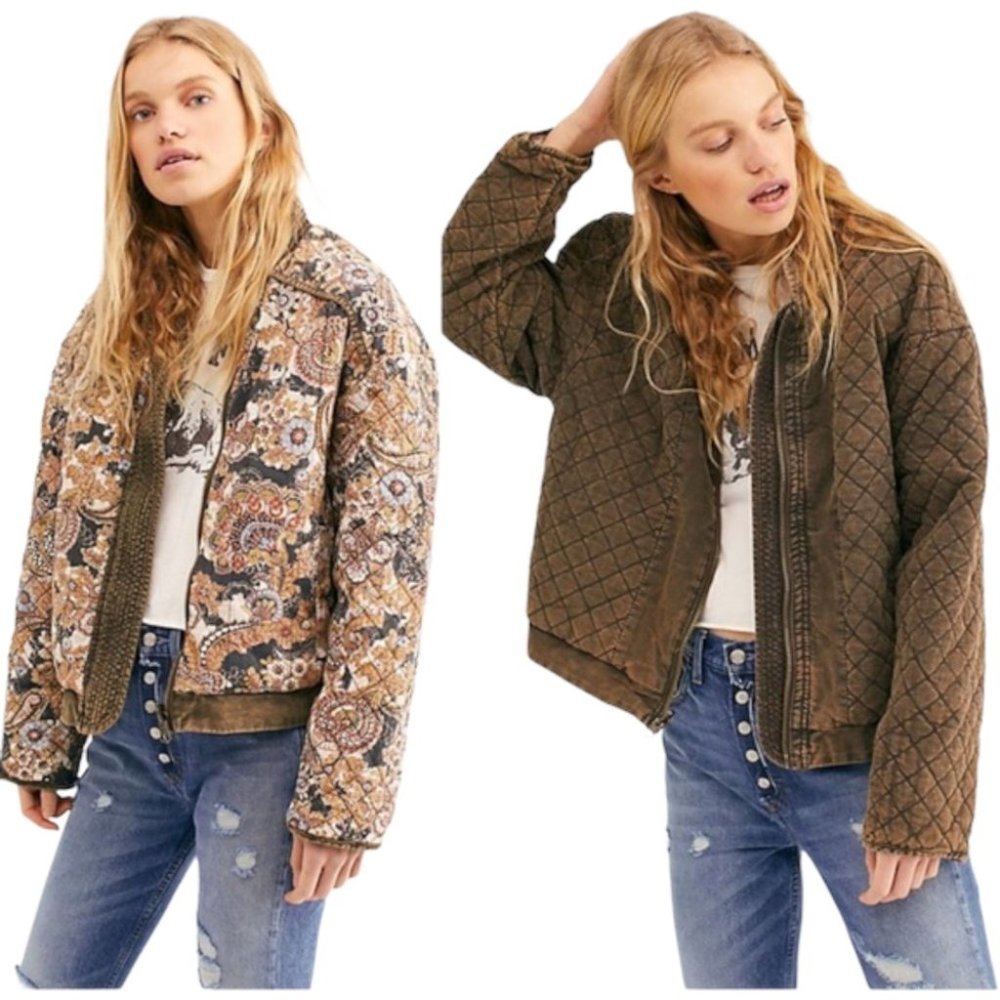 Free People Reversible Bomber Jacket in Multicolor and Brown